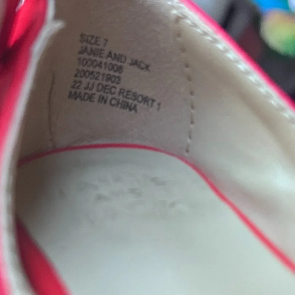 Janie and Jack Girl's Pieced Ballet Flat. Red, white, Navy Blue. Size - 7